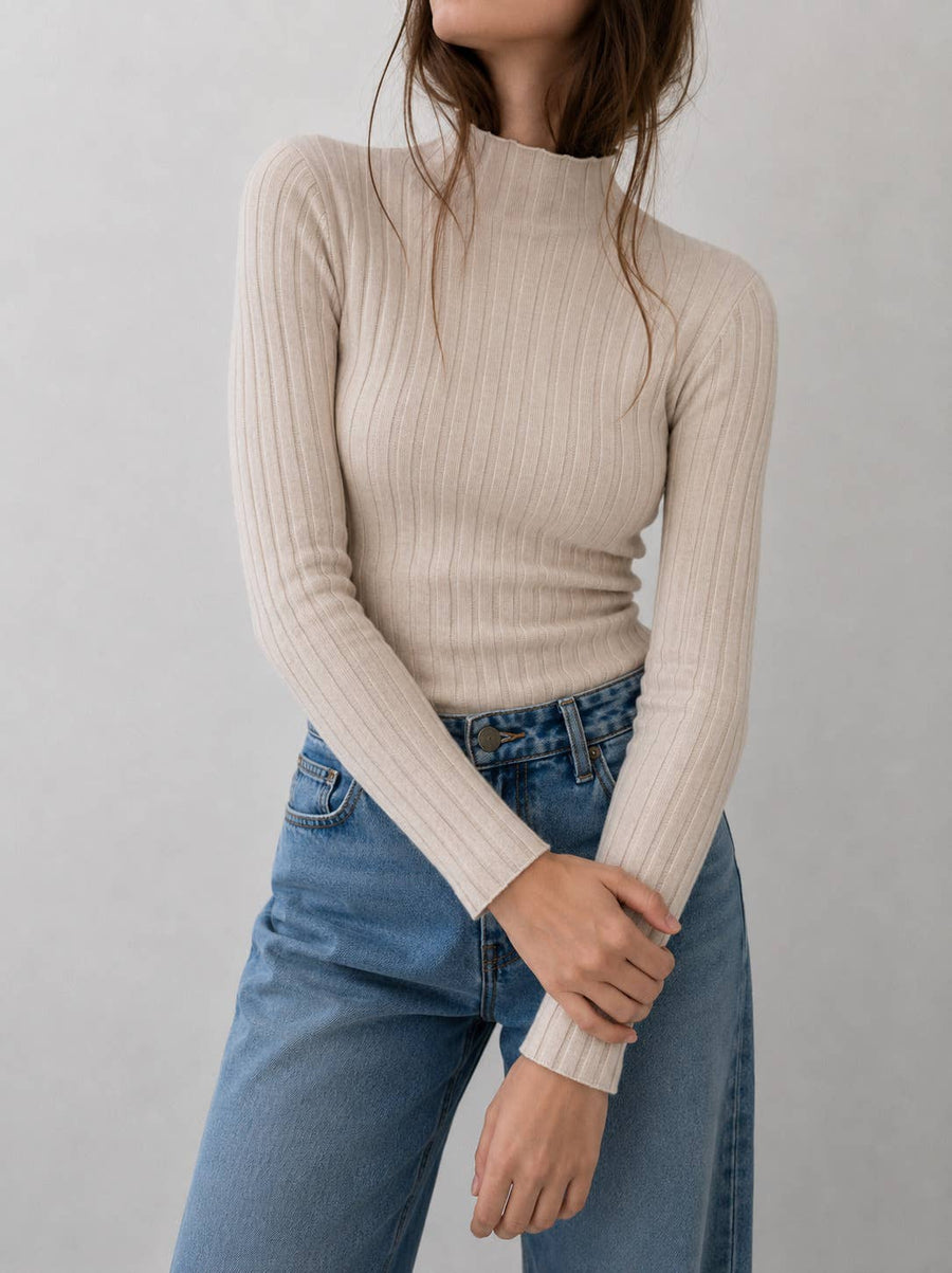 Gerippter Basic-Pullover mit Stehkragen – Ansicht 3