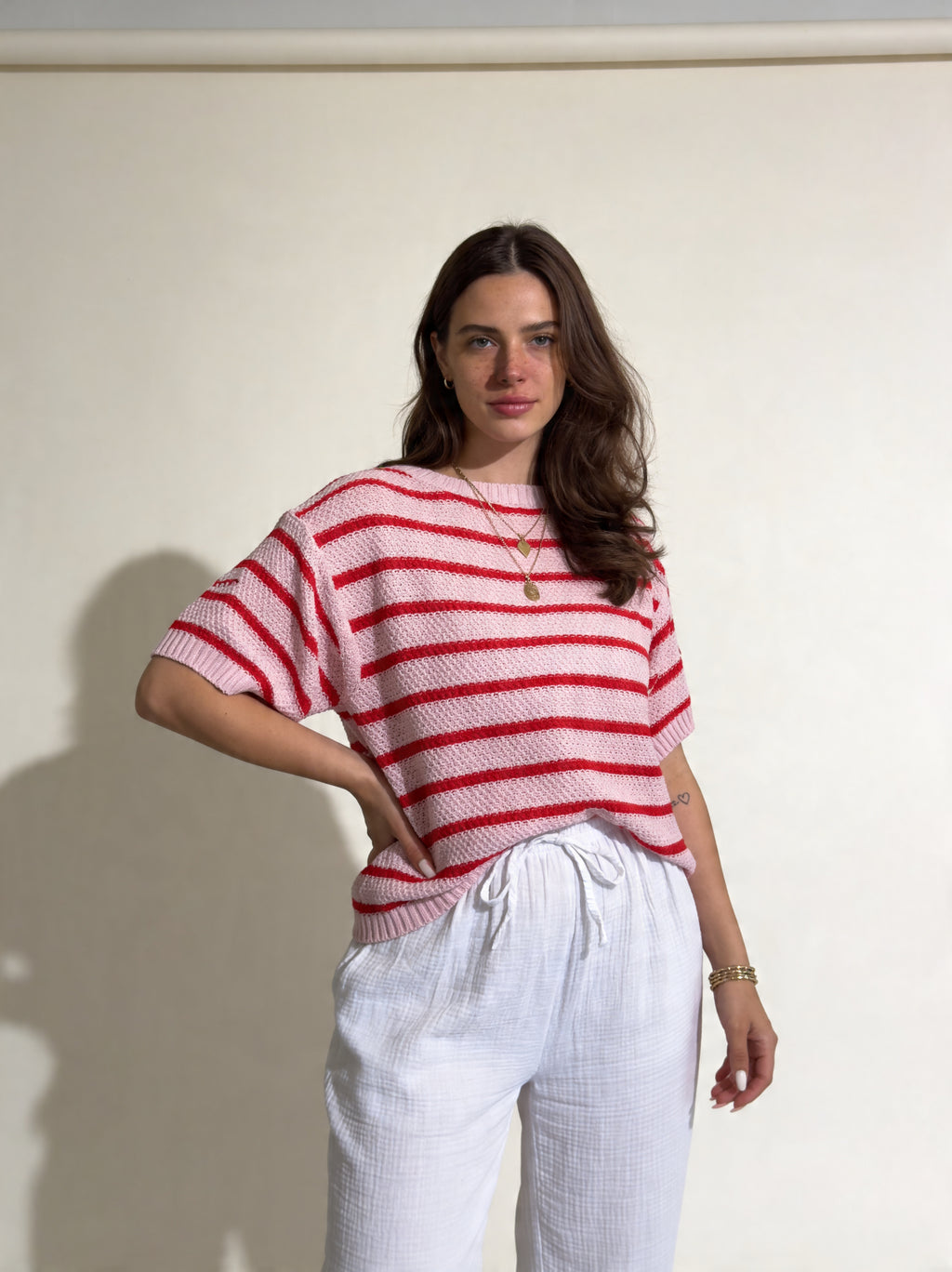 Rückenfreies Streifen Shirt