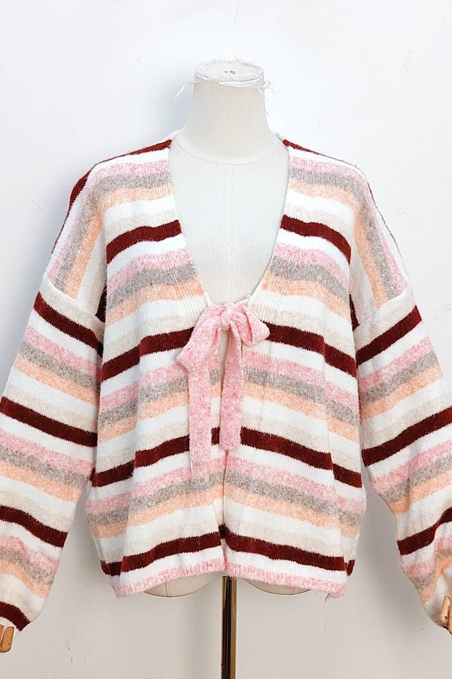 Streifen Schleifen Cardigan Bordeaux