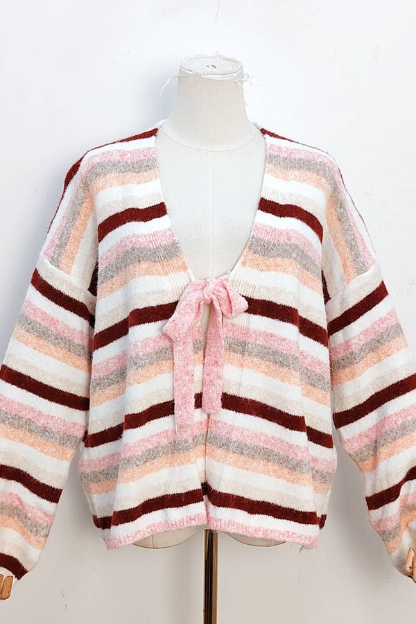 Streifen Schleifen Cardigan Bordeaux