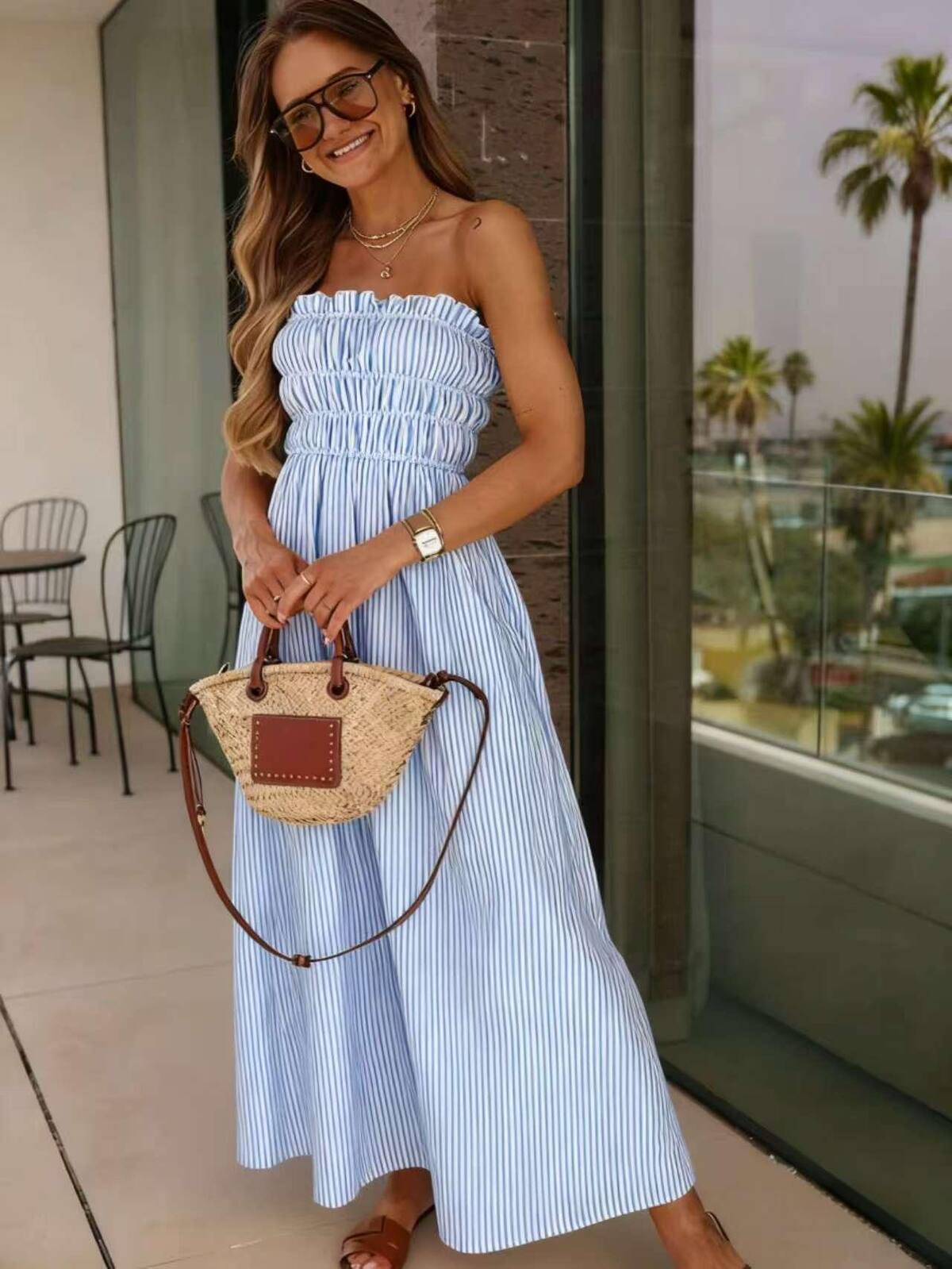 Off shoulder Kleid mit Streifen