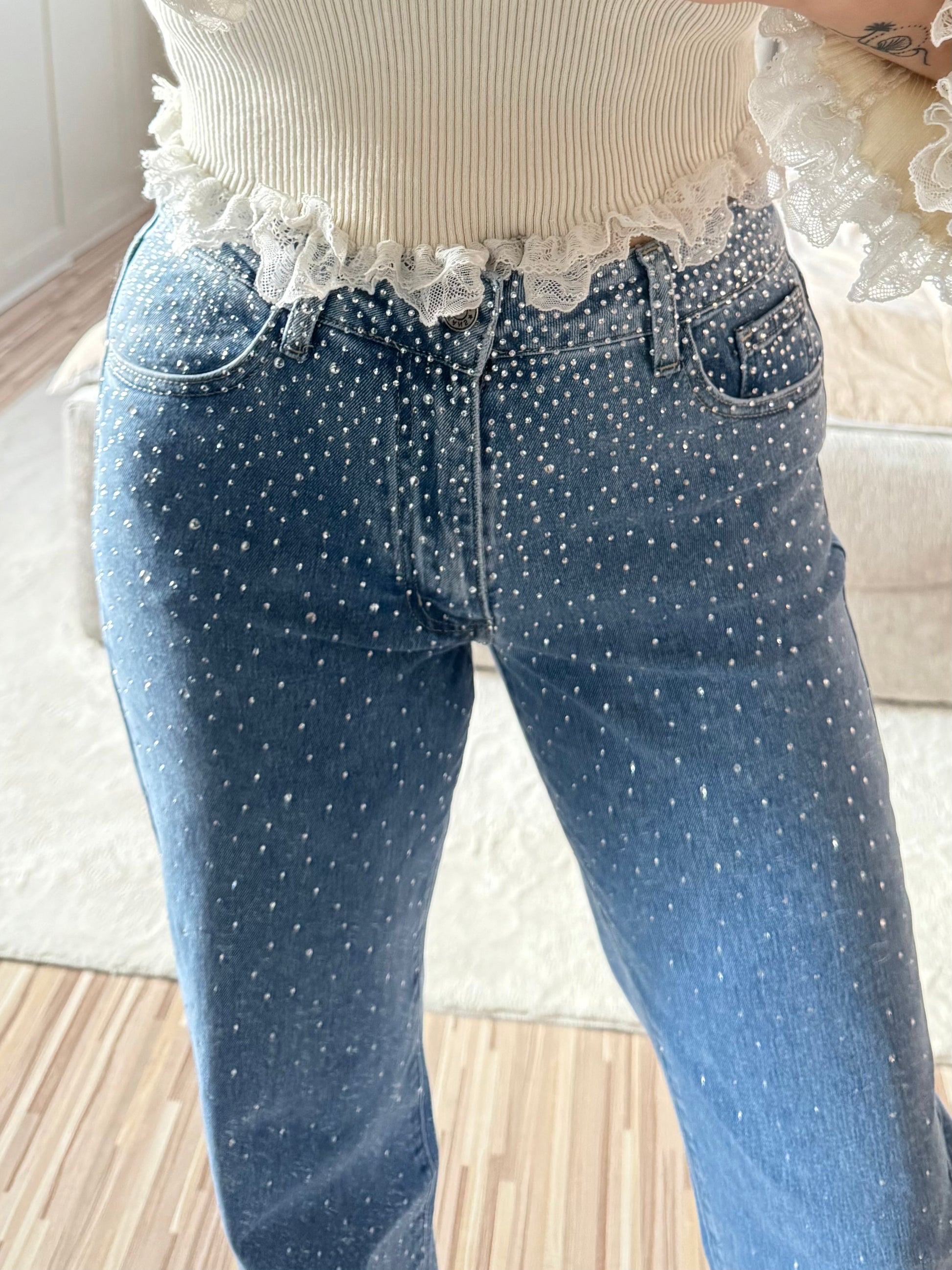 Glitzer Jeanshose, straight leg