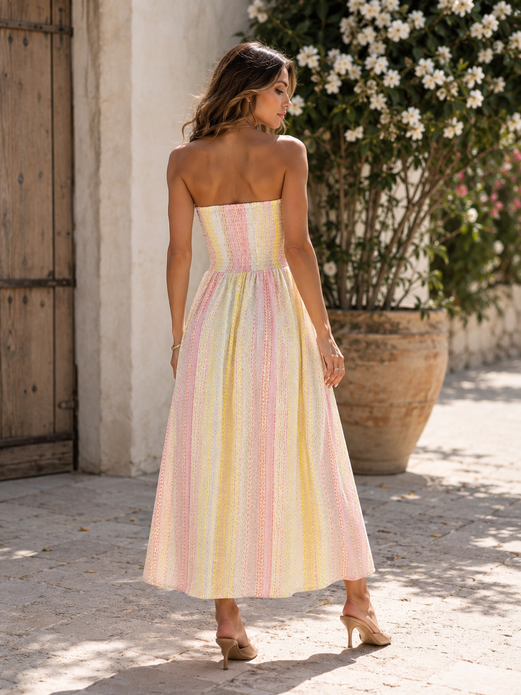 Trägerloses Maxikleid beige