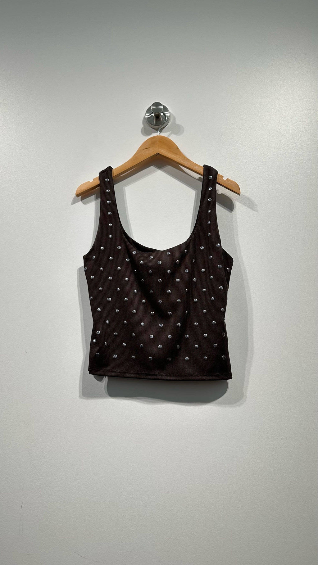 Nieten-Top aus Stretch-Jersey Schokolade