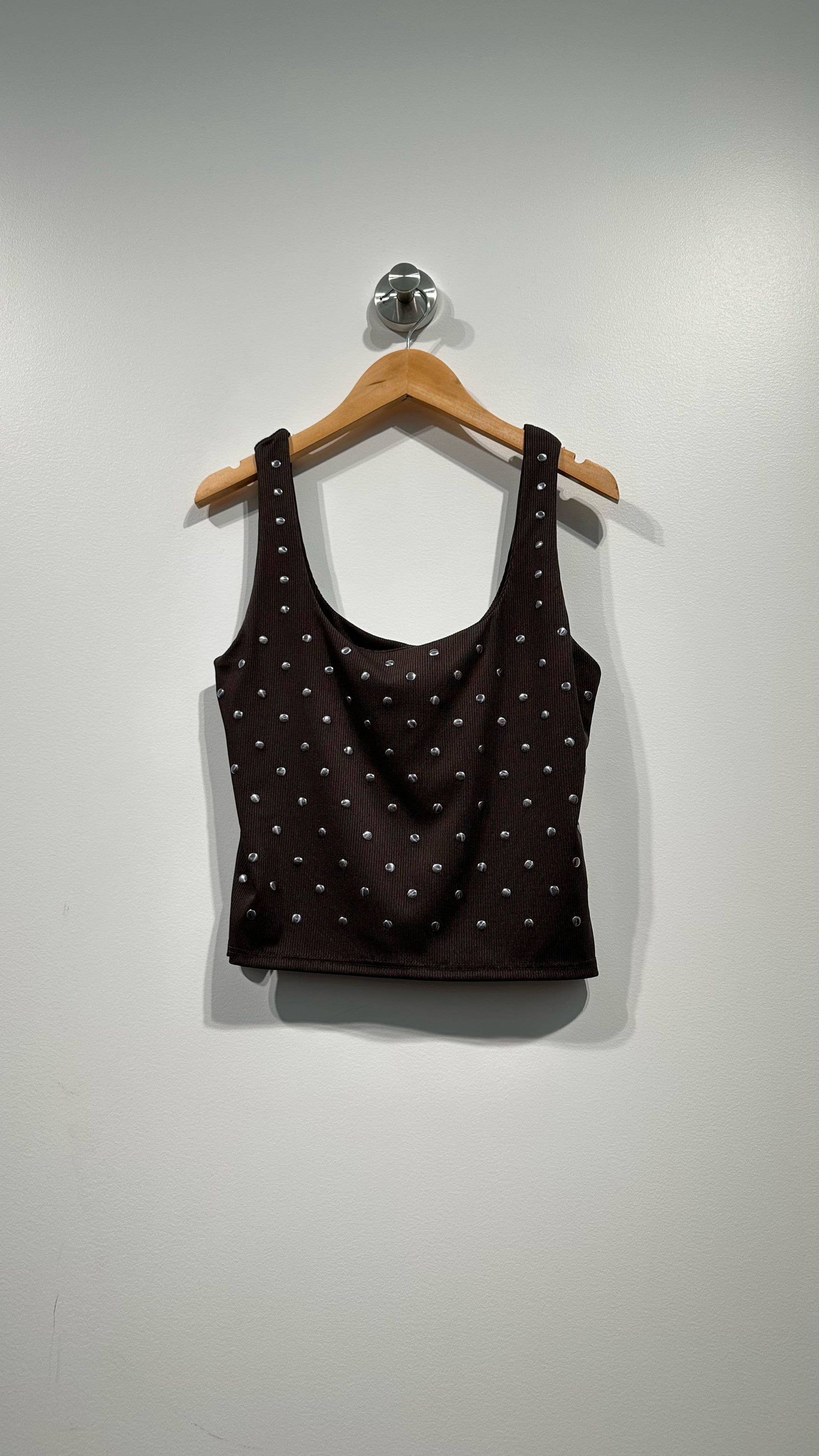 Nieten-Top aus Stretch-Jersey Schokolade