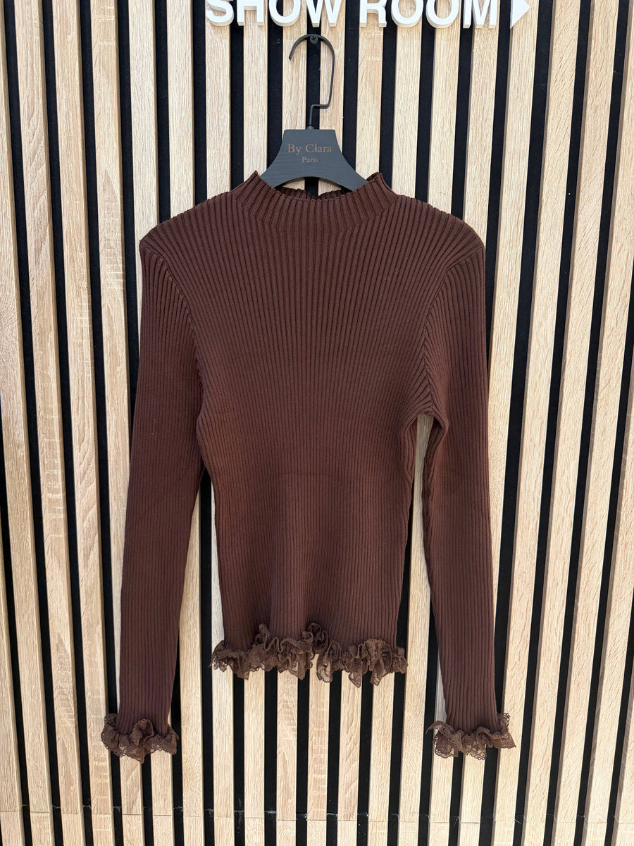 Shirt mit Spitze dunkelbraun – Ansicht 3