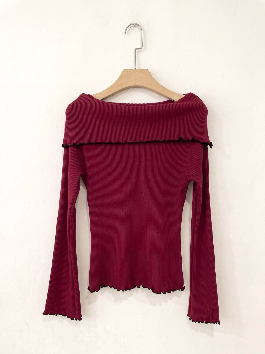 Pullover mit Bardot-Ausschnitt Bordeaux – Ansicht 2