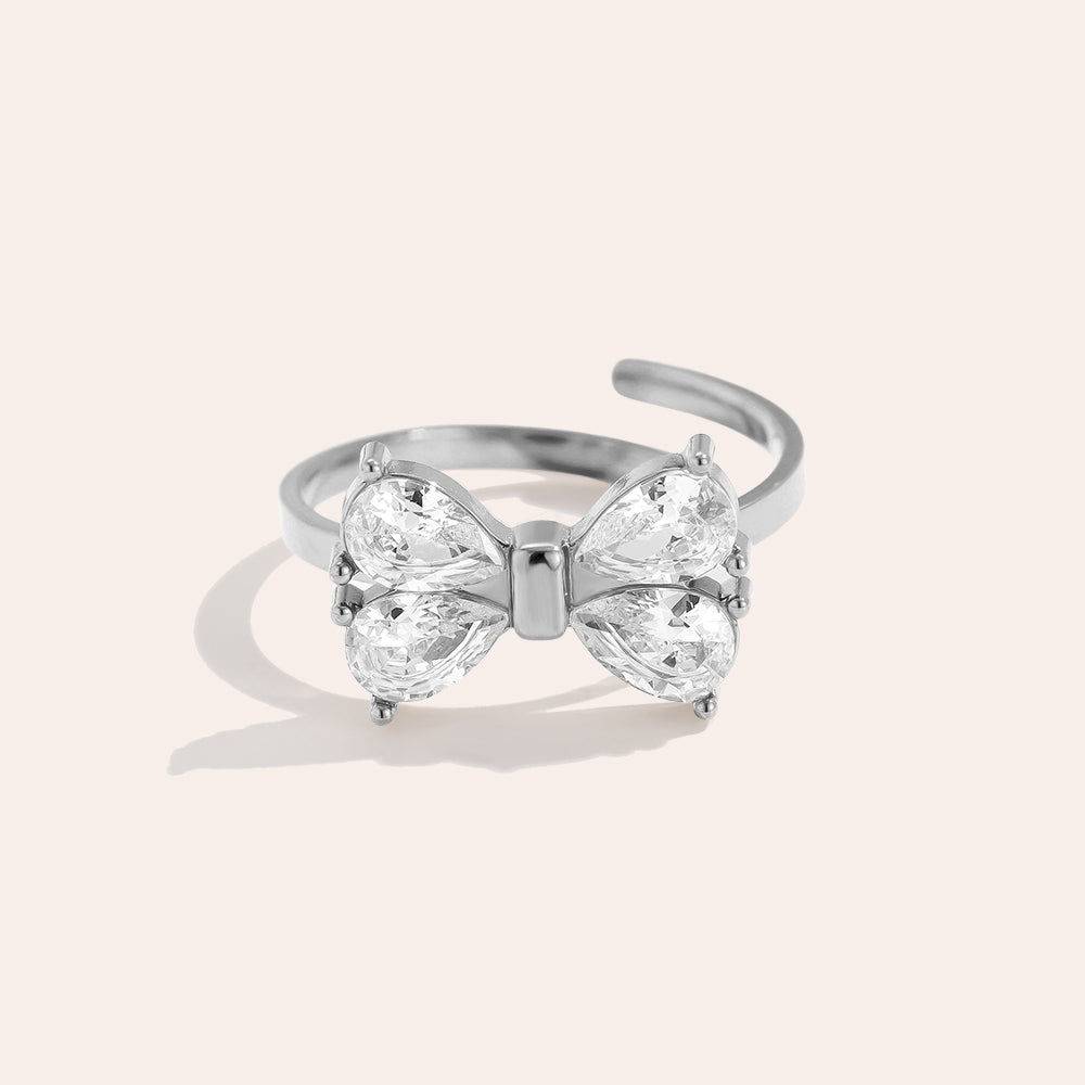 Verstellbarer Ring “Shiny Bow” Silber/weiß