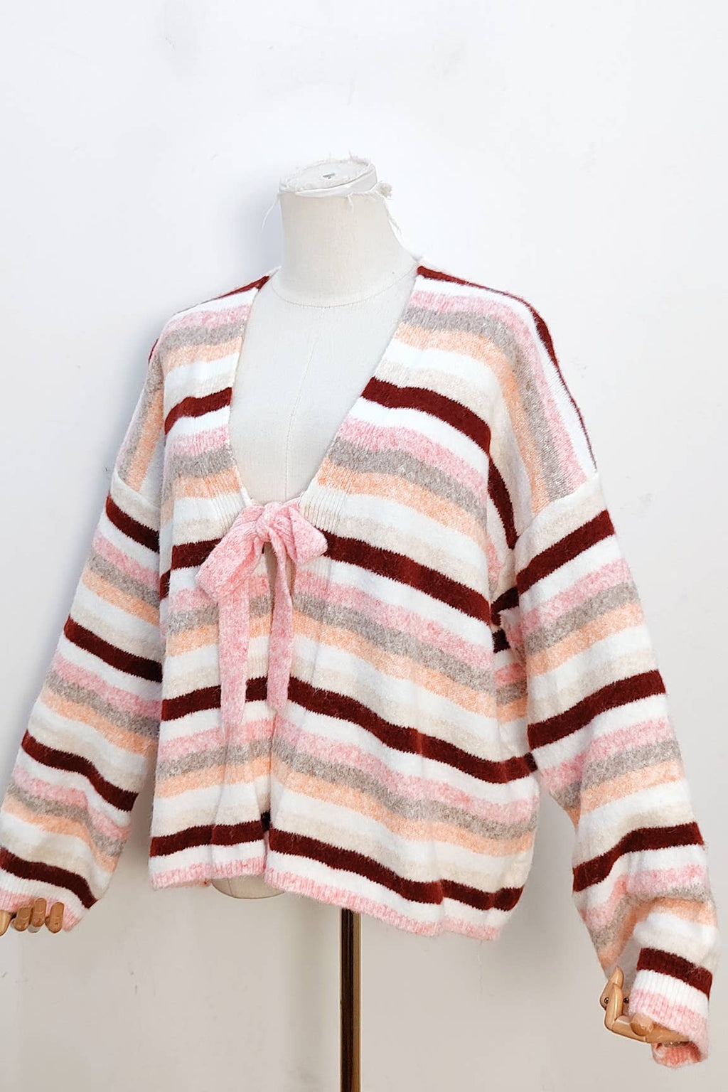 Streifen Schleifen Cardigan Bordeaux