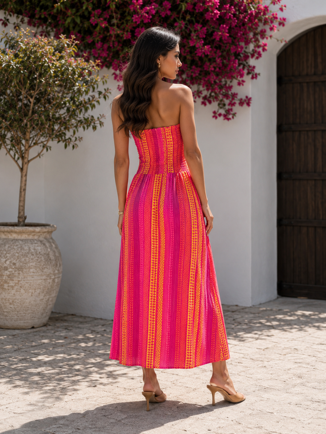 Trägerloses Maxikleid fuchsia