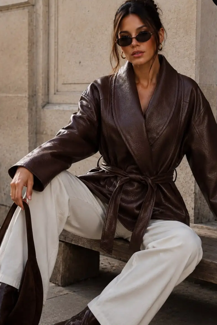 Oversize Kunstlederjacke braun