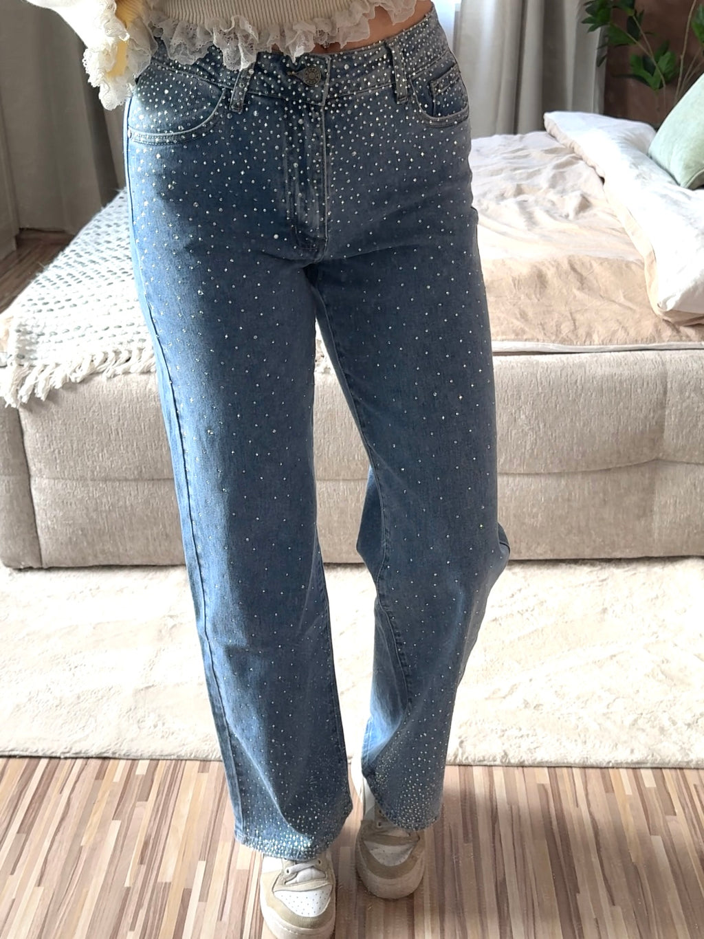 Glitzer Jeanshose, straight leg