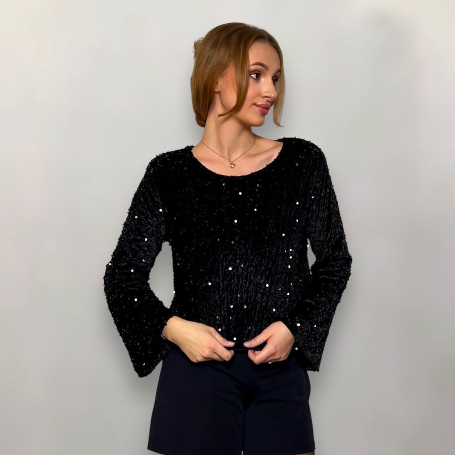 Shirt aus samt mit Pailletten bestickt  – Ansicht 2