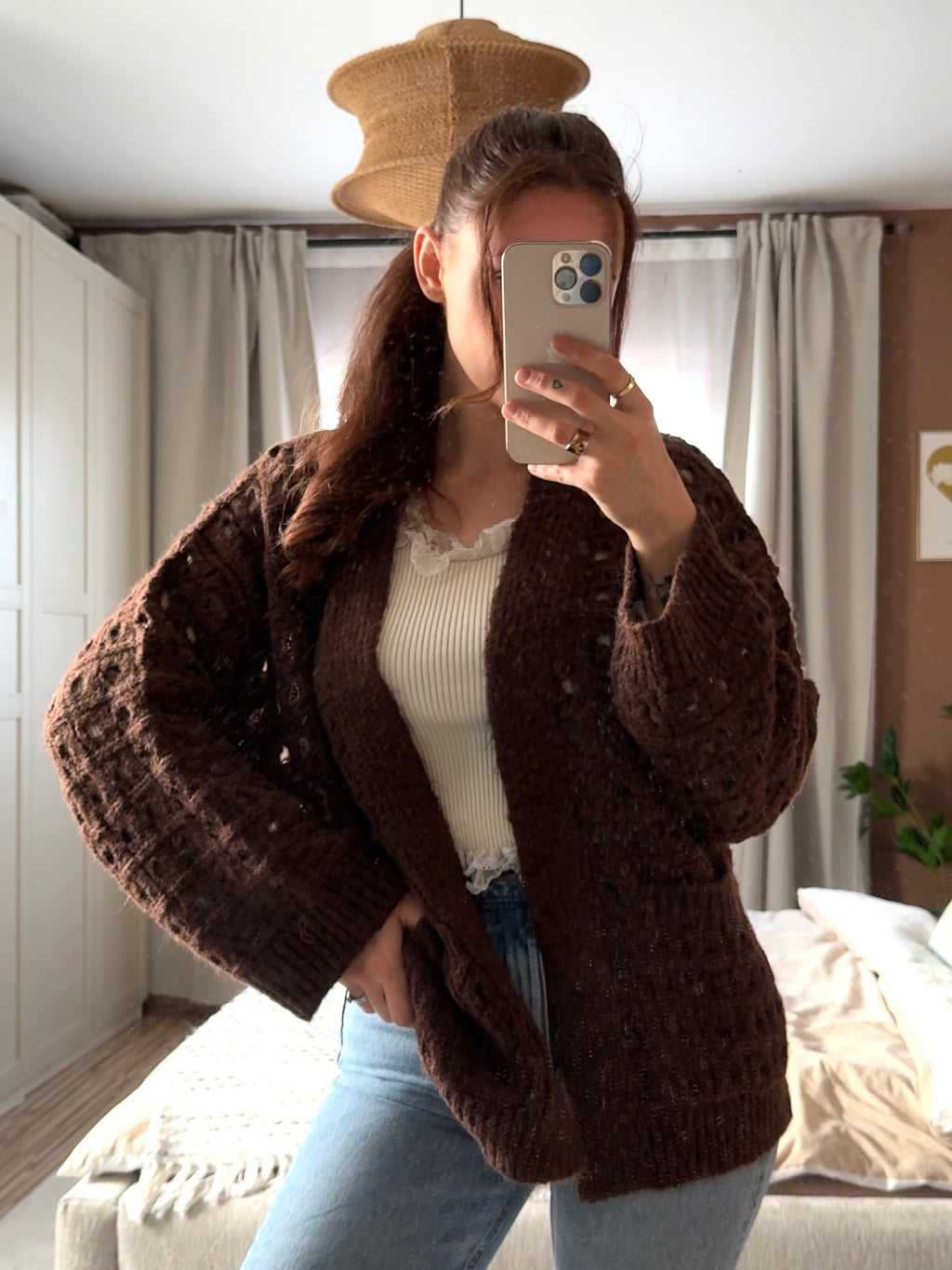 Cardigan mit Lochmuster