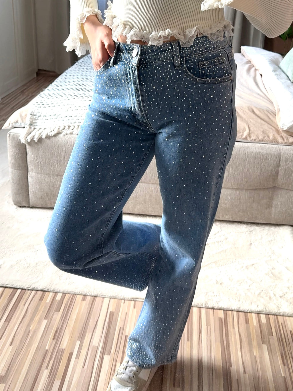 Glitzer Jeanshose, straight leg