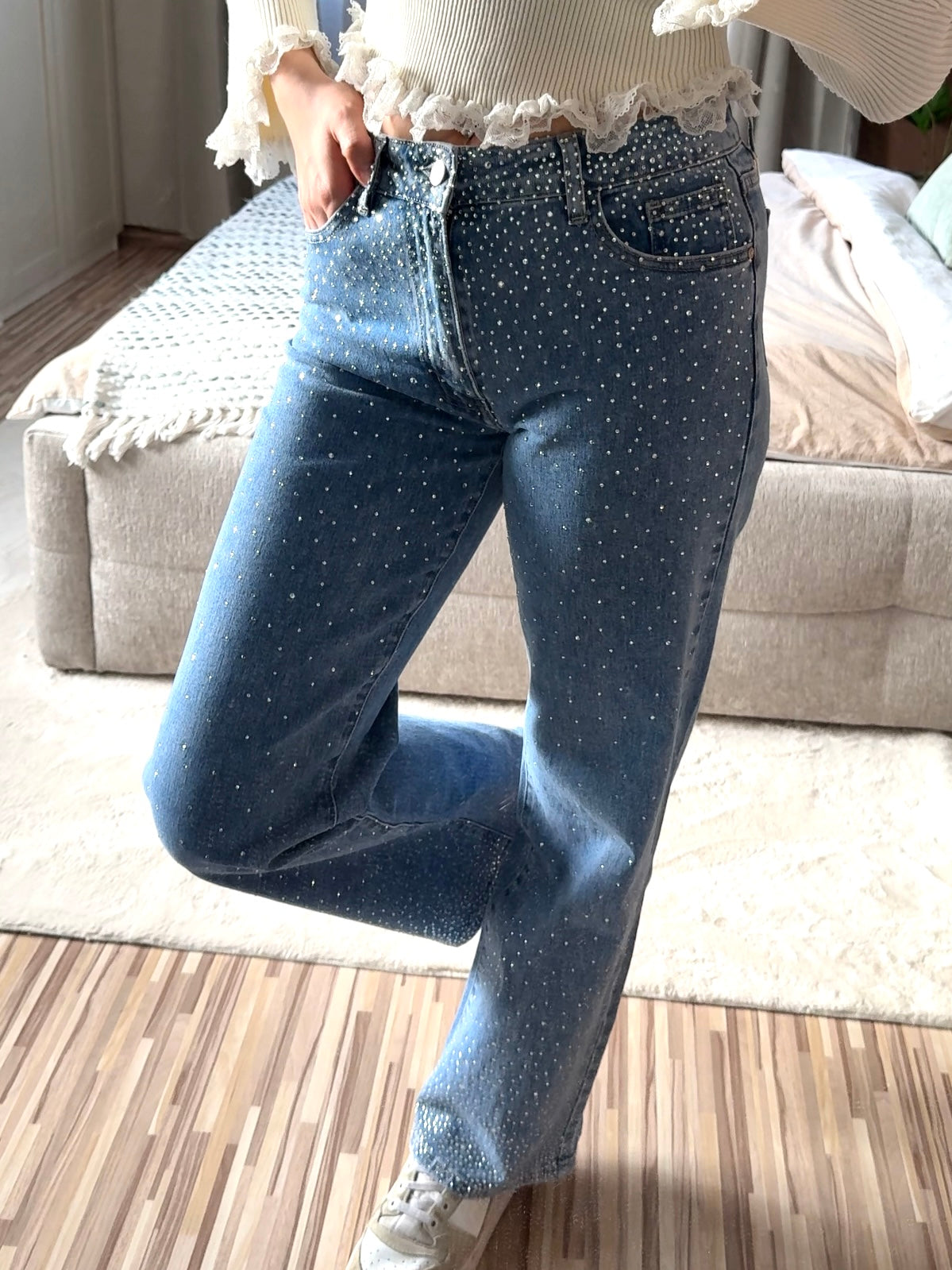 Glitzer Jeanshose, straight leg