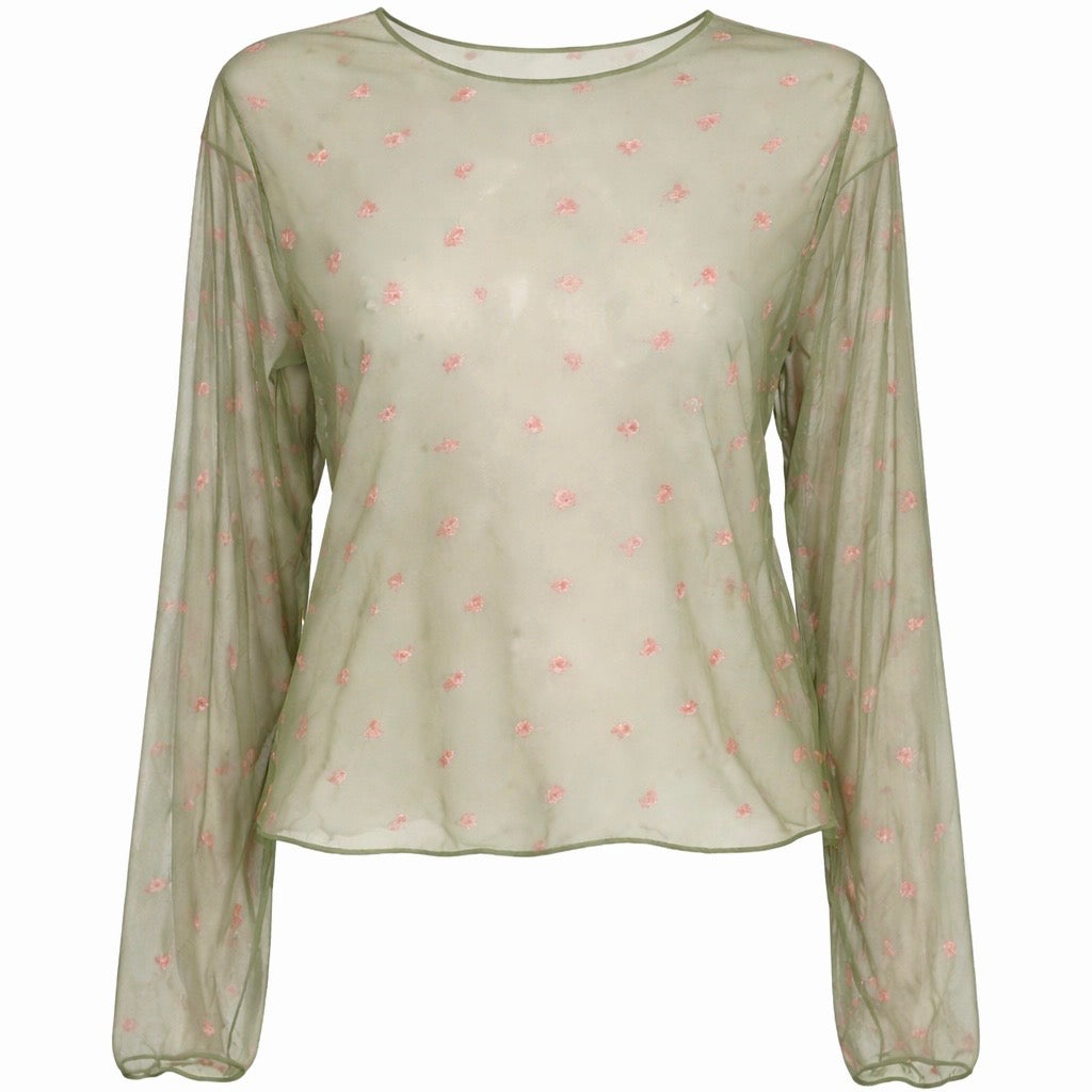 Mesh Oberteil „Elegant Flower“ grün