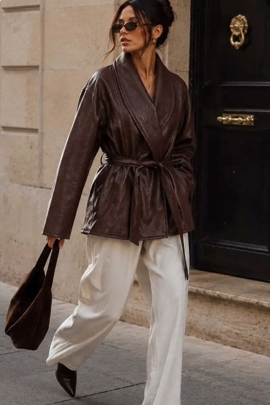 Oversize Kunstlederjacke braun