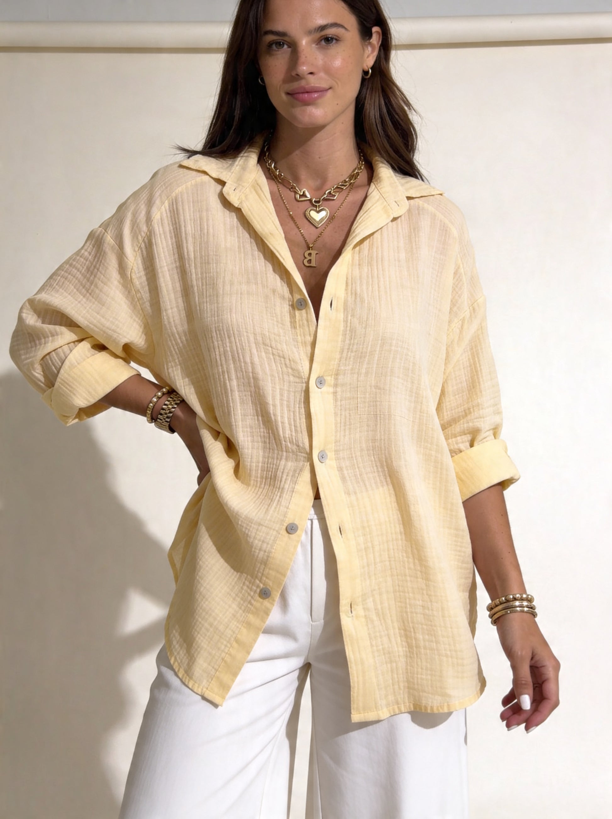 Oversize Musselin Bluse lang, gelb