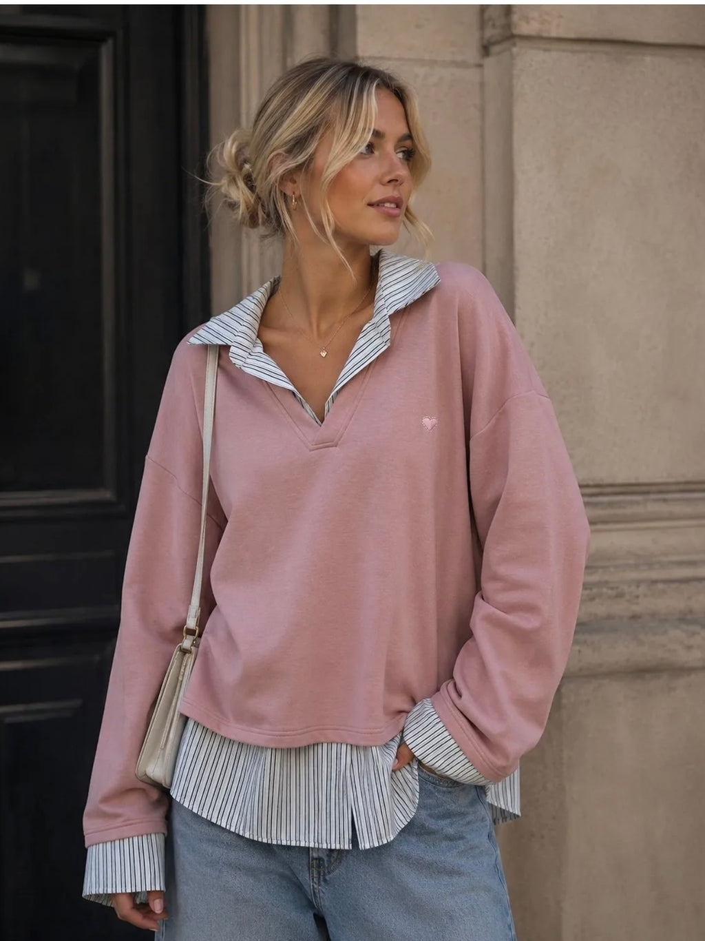 Pullover mit Hemd rosa