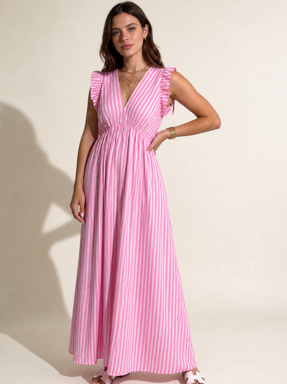 Musselin Kleid mit Streifen rosa