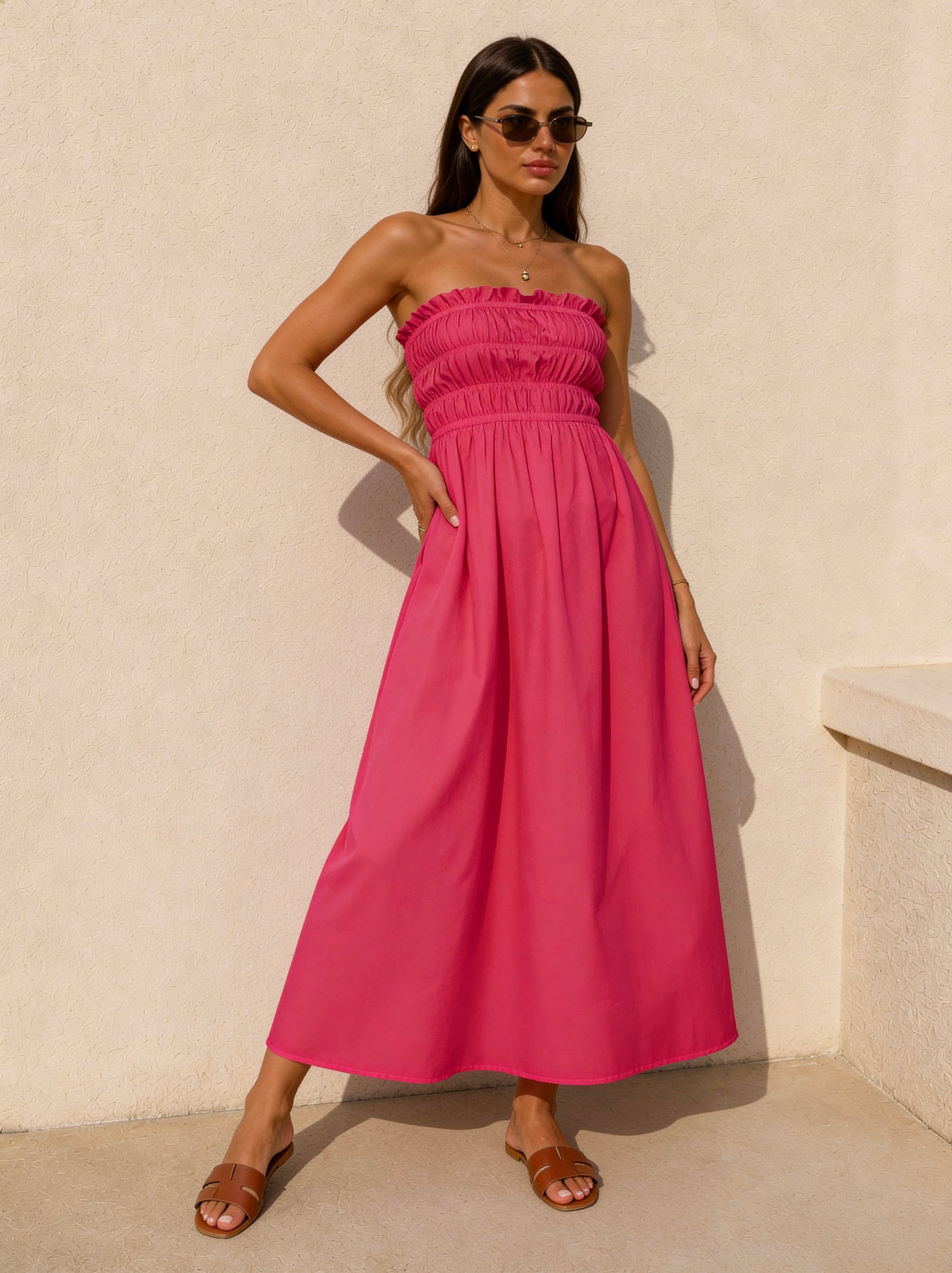 Off shoulder Kleid fuchsia