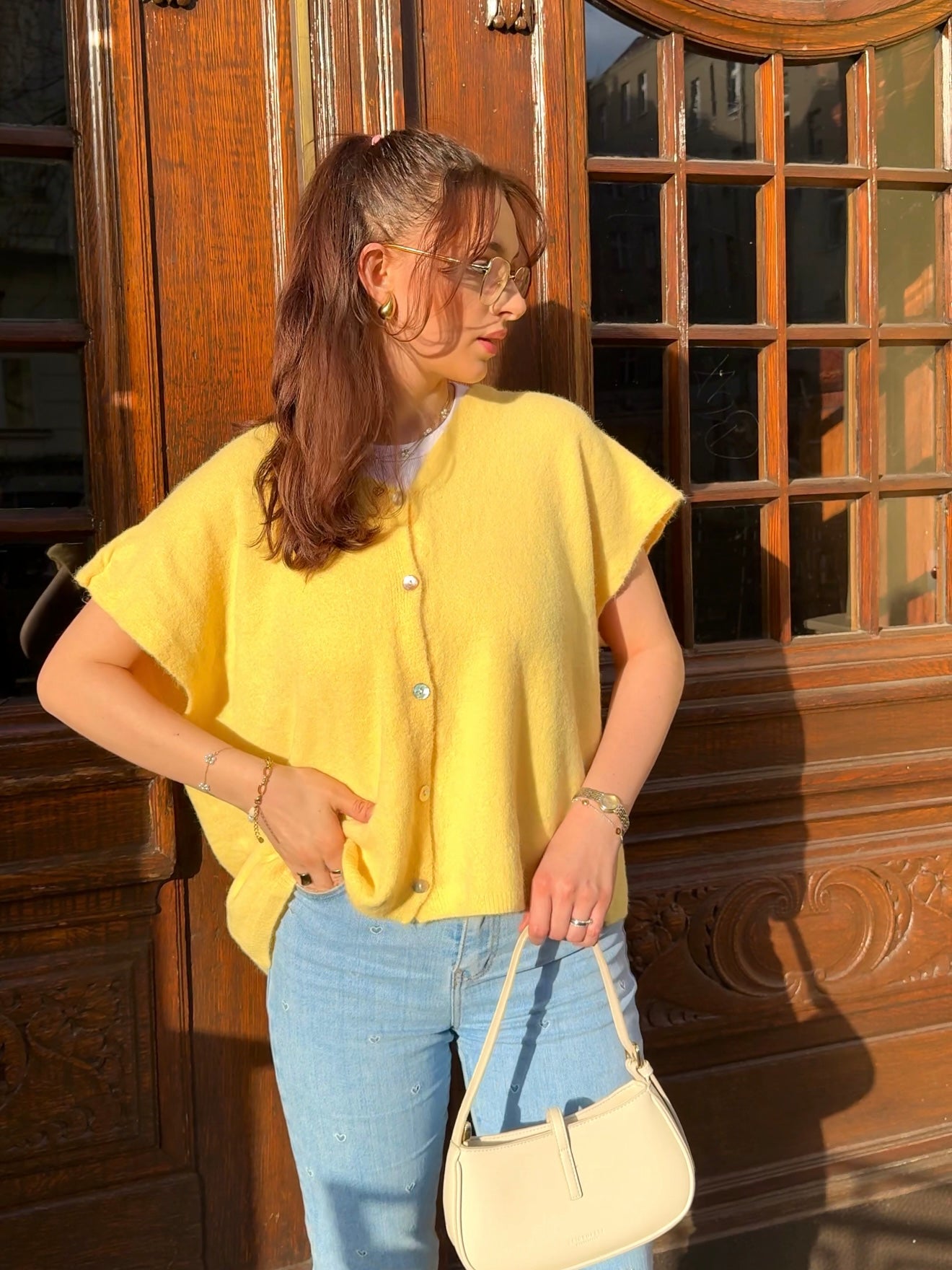 Kurze Strickjacke „Ceyda“ gelb