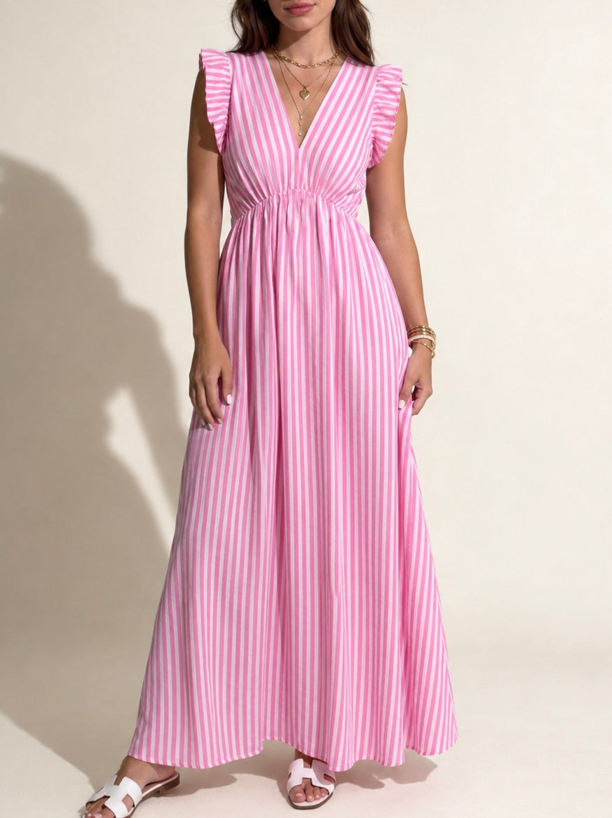 Musselin Kleid mit Streifen rosa