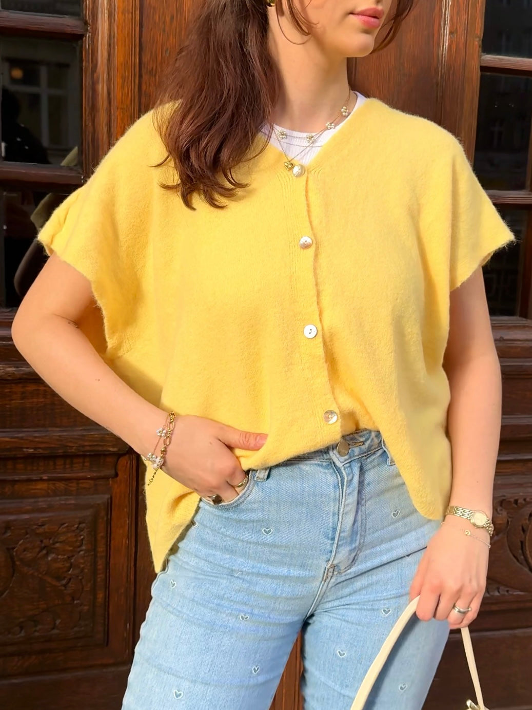 Kurze Strickjacke „Ceyda“ gelb