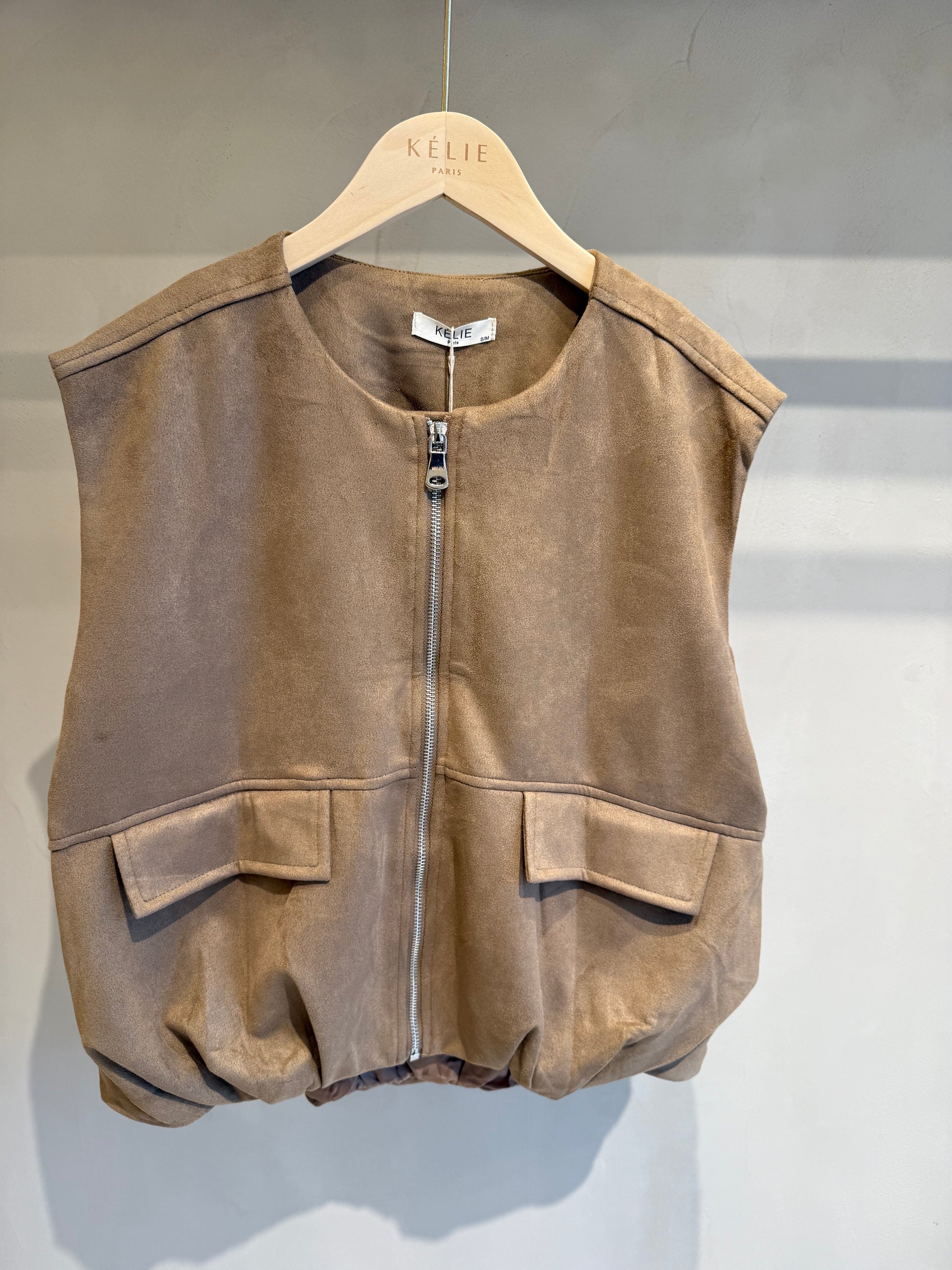 Wildlederoptik Weste Khaki o. Camel