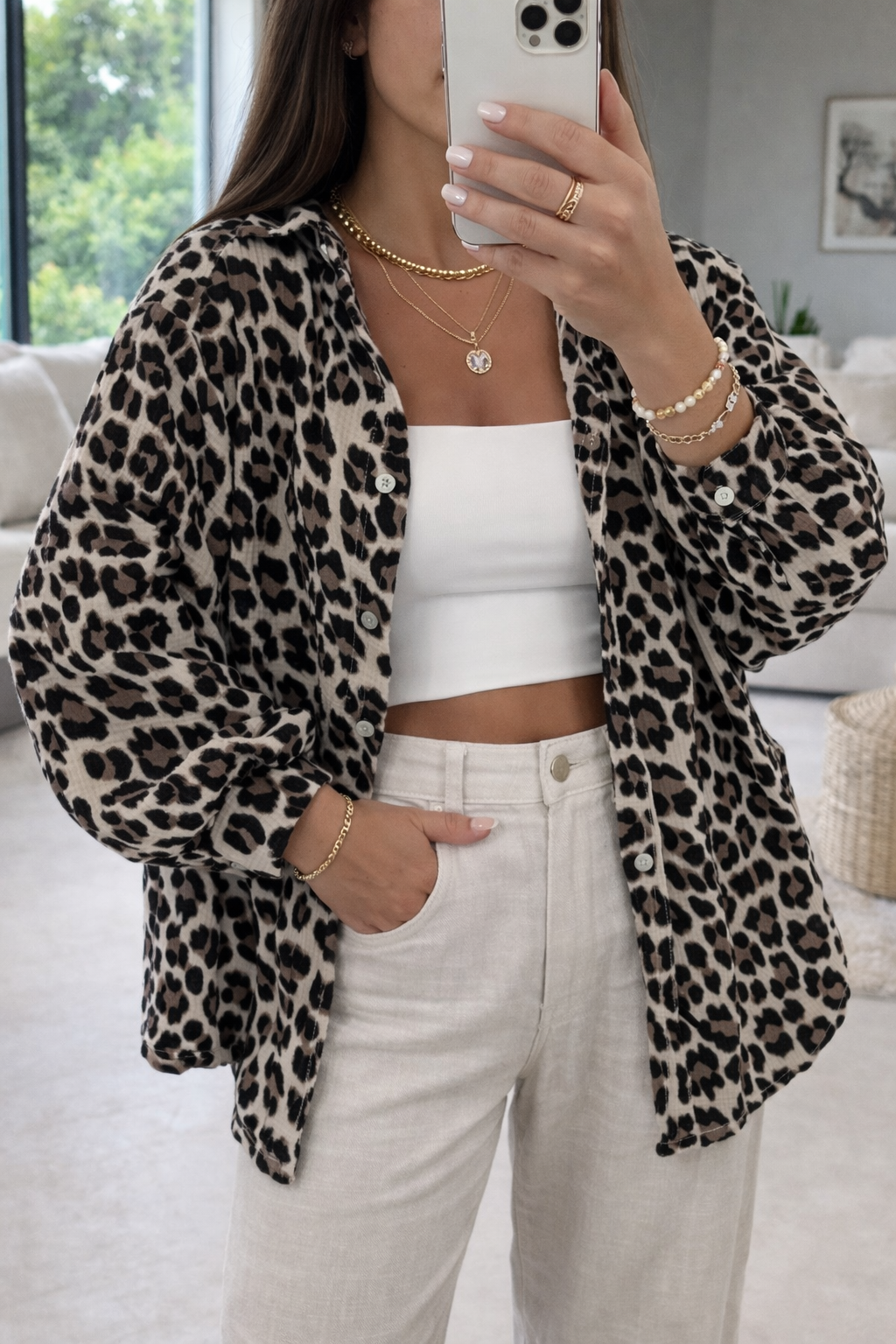 Musselin Hemd Leo beige