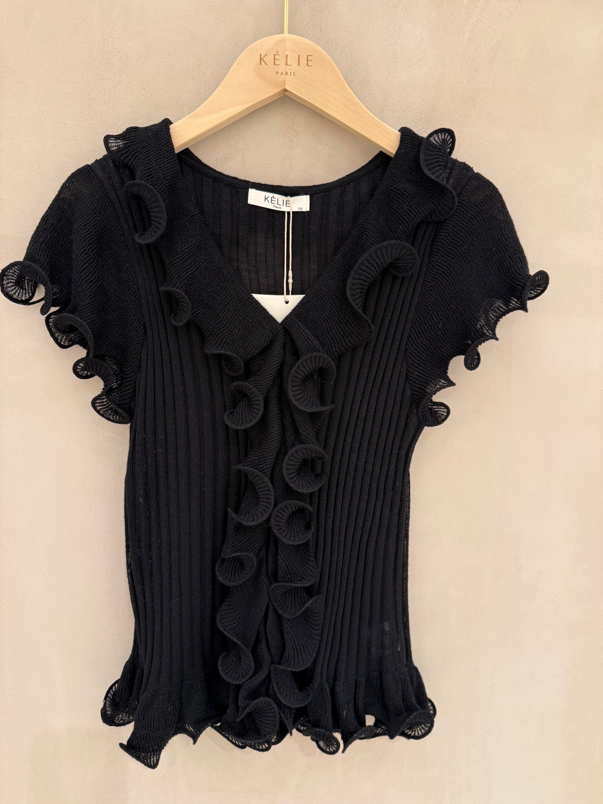 Rüschen T-shirt schwarz
