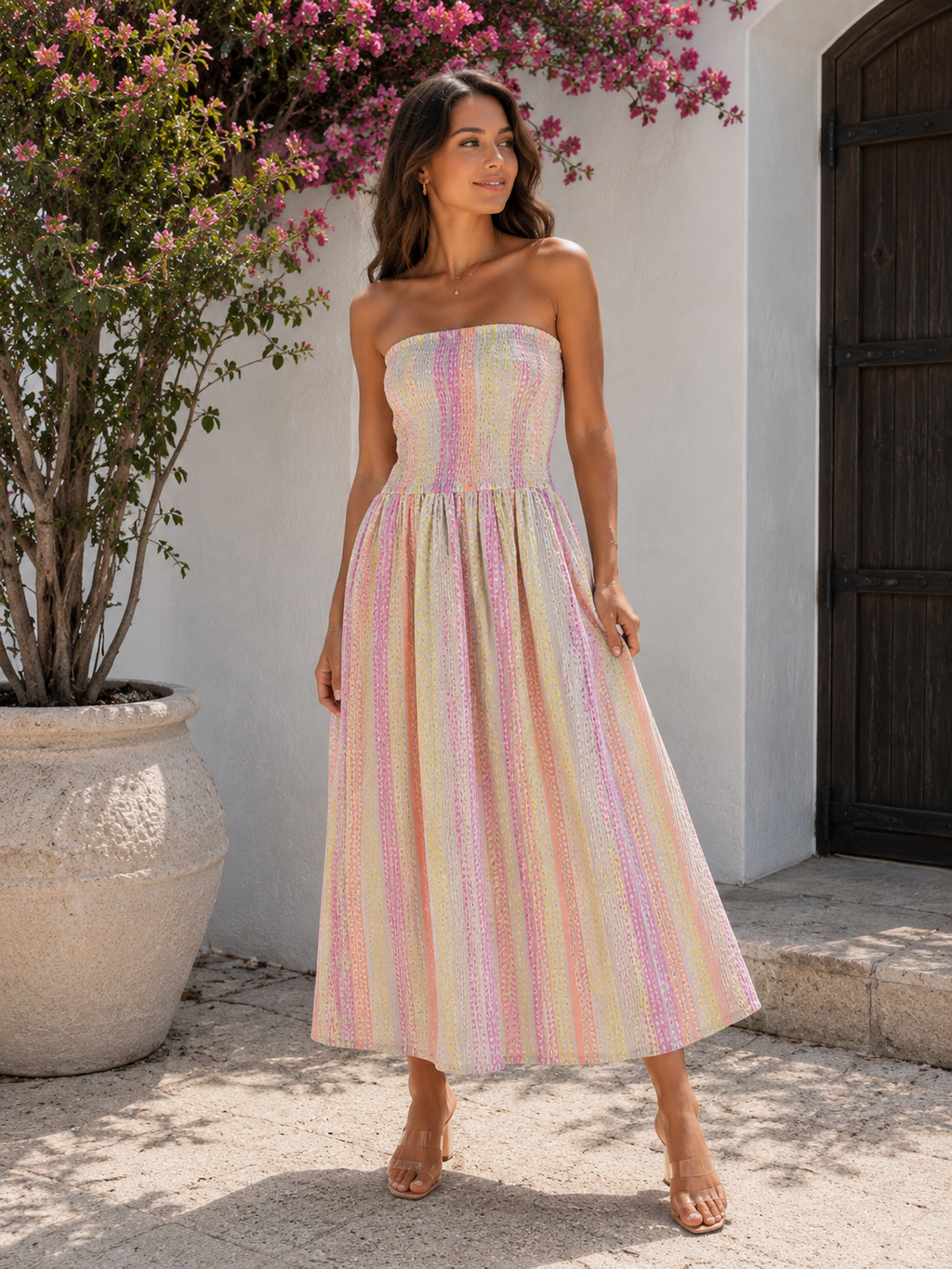 Trägerloses Maxikleid beige