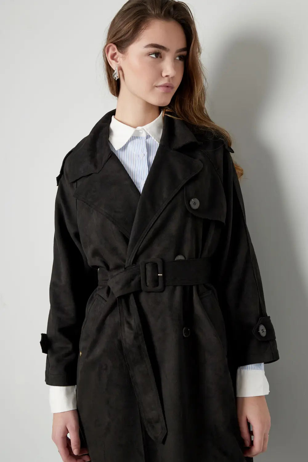 Wildlederoptik Trenchcoat schwarz