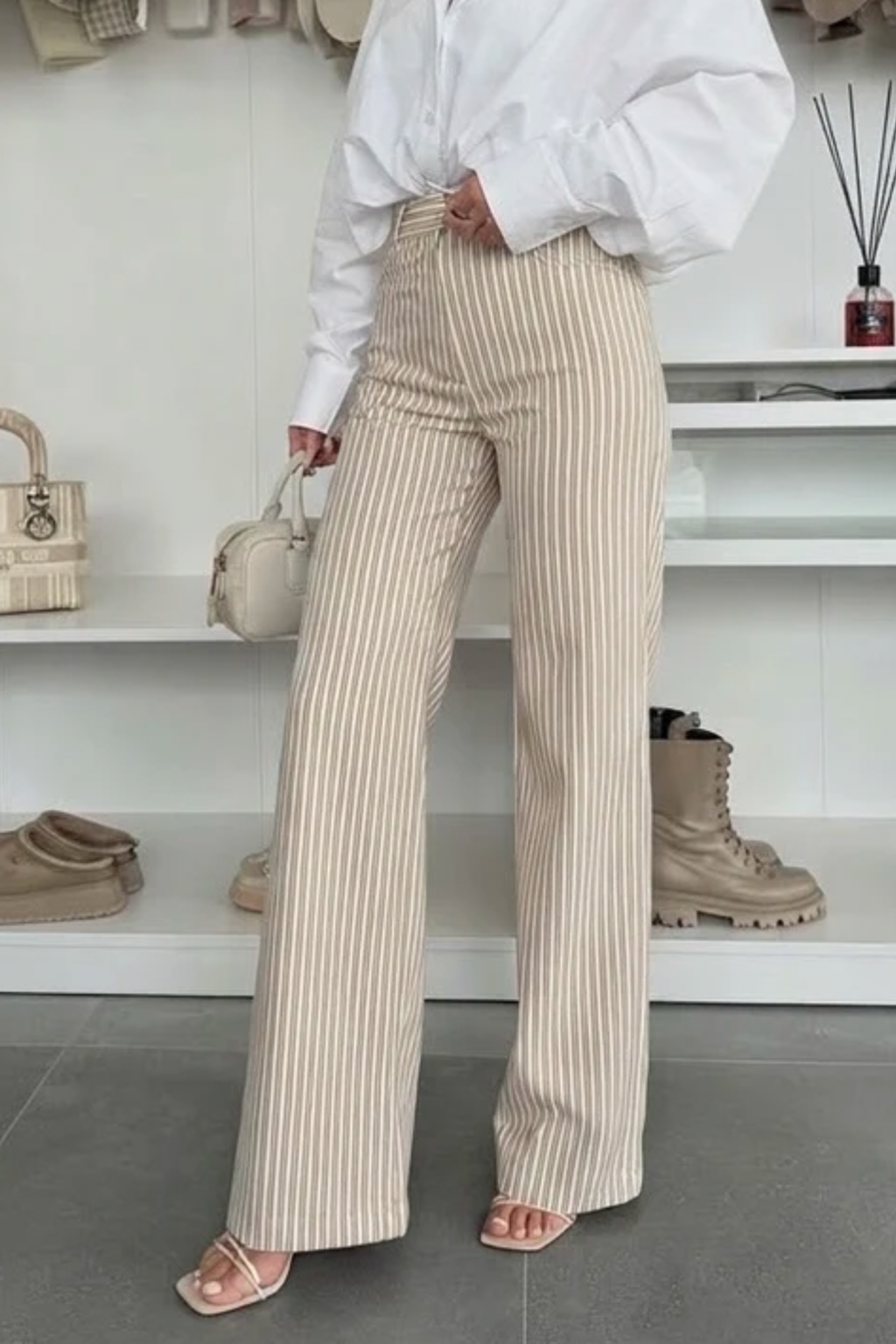 Straightleg high Jeans streifen — braun