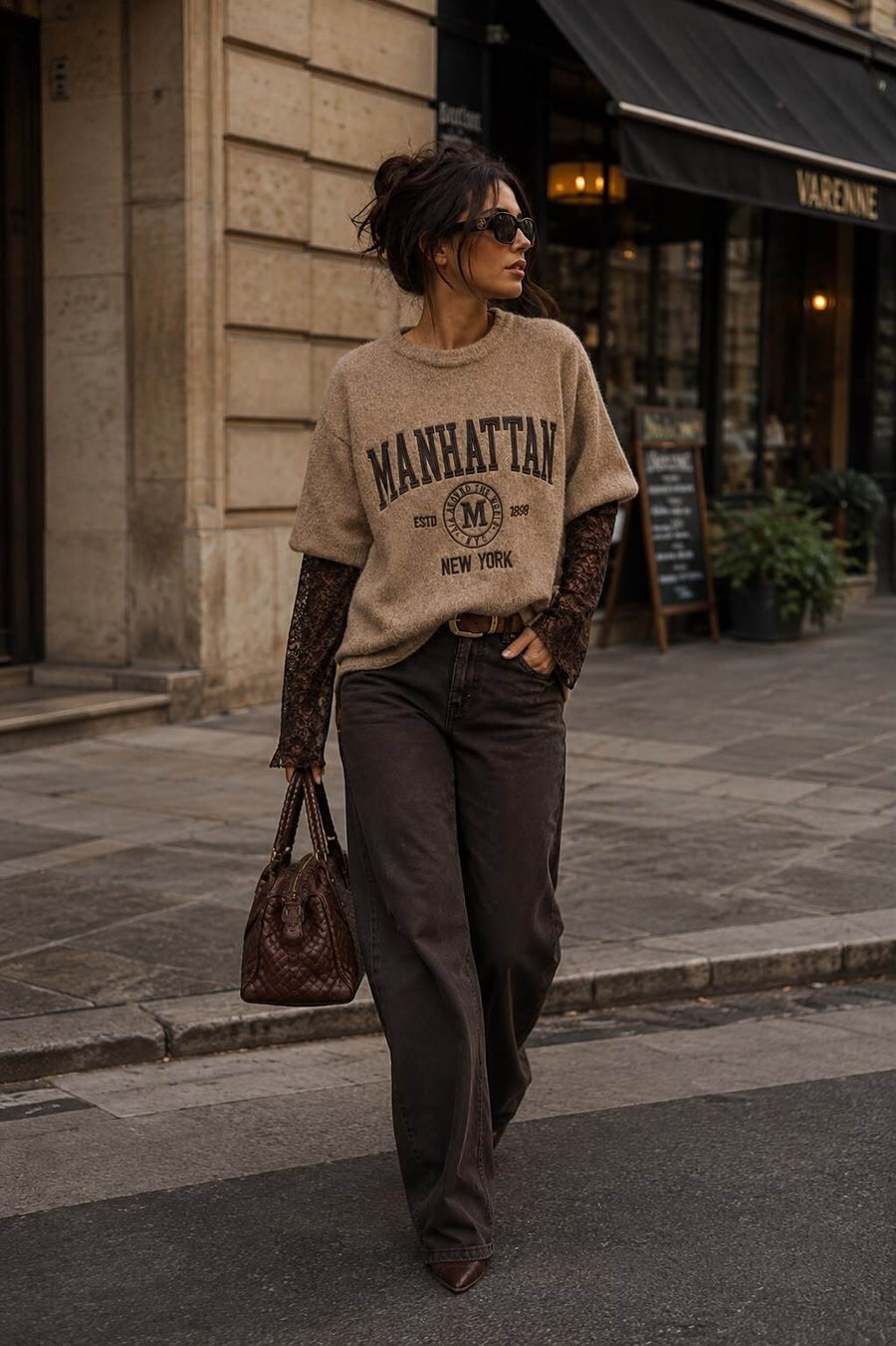 Pullover mit Spitzenärmeln taupe – Ansicht 4