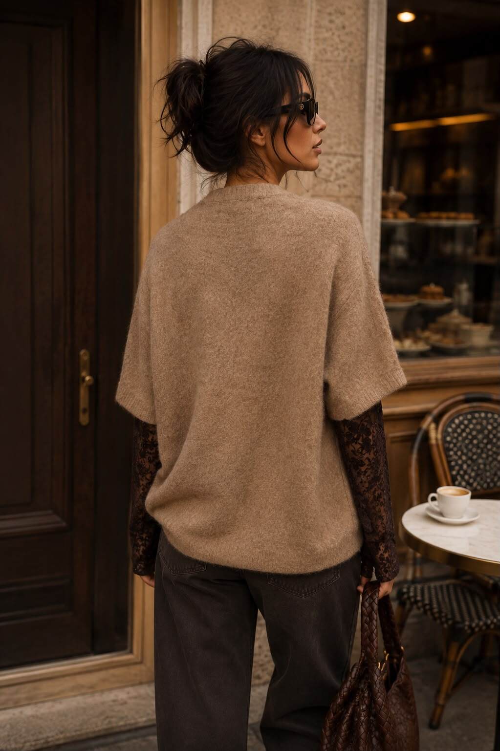 Pullover mit Spitzenärmeln taupe – Ansicht 2