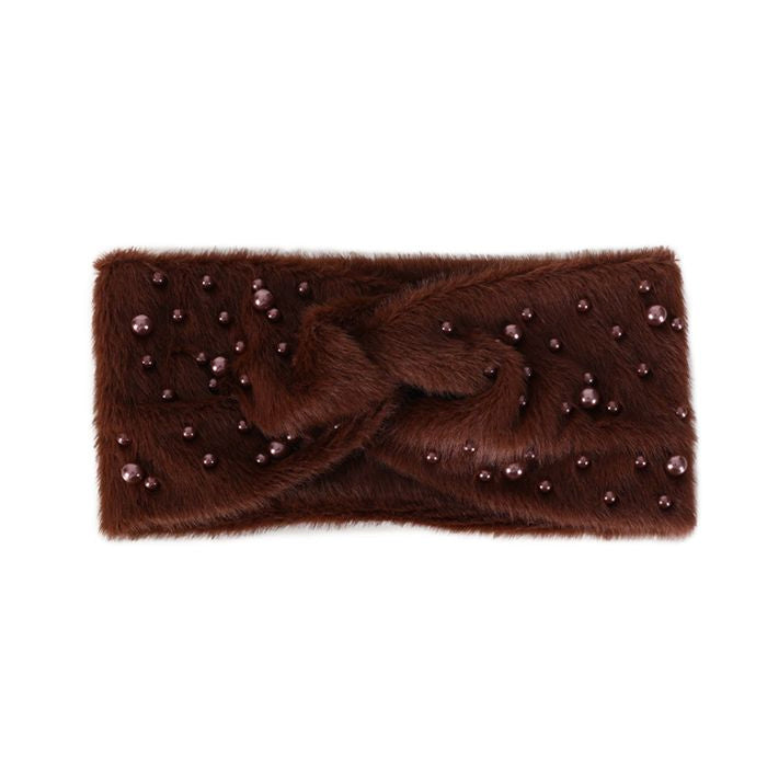 Faux Fur Stirnband mit Perlen