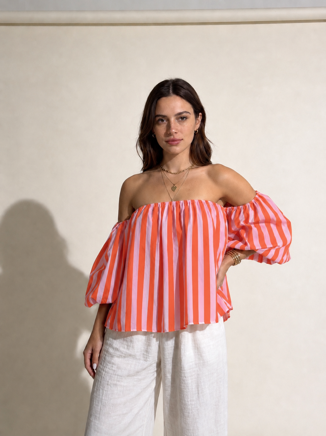 Off shoulder Bluse streifen orange
