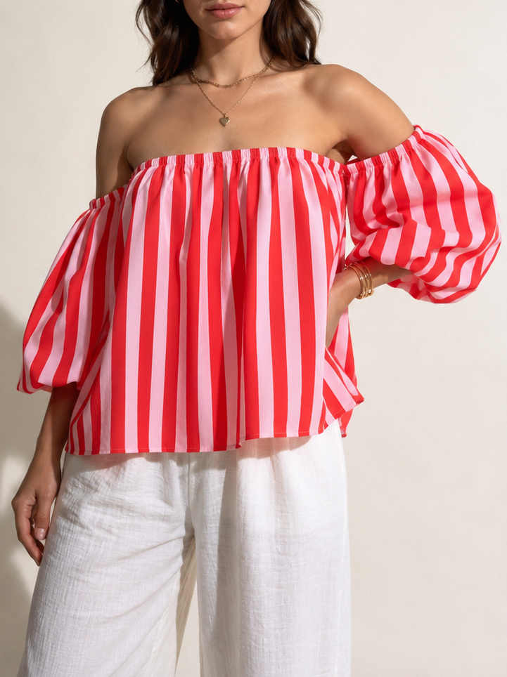 Off shoulder Bluse streifen rot