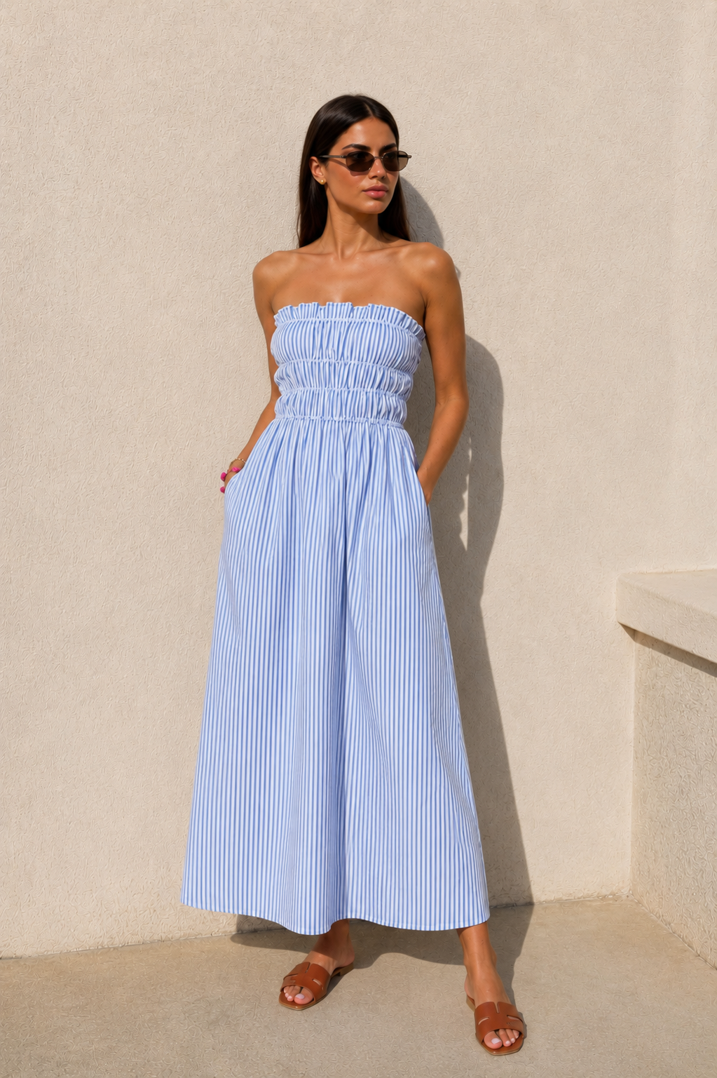 Off shoulder Kleid mit Streifen