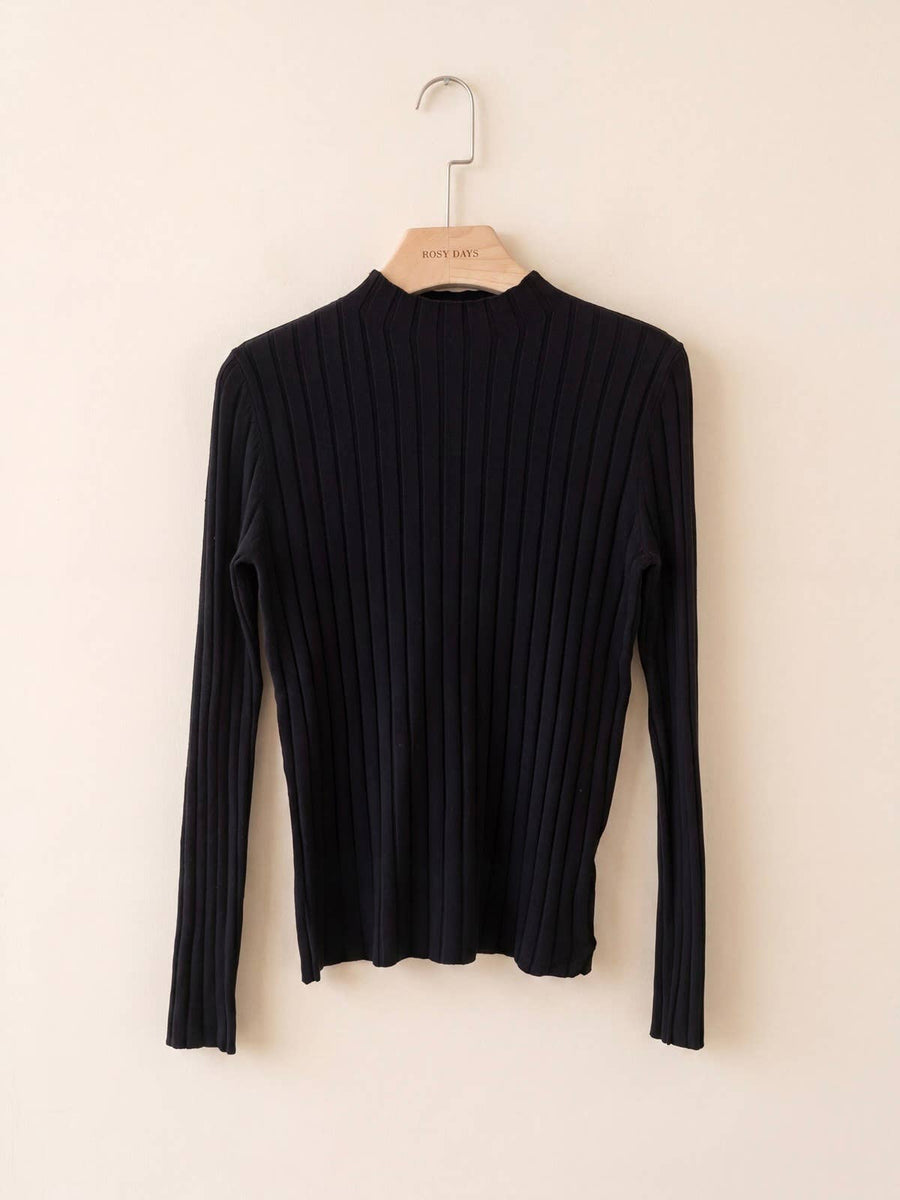 Gerippter Basic-Pullover mit Stehkragen